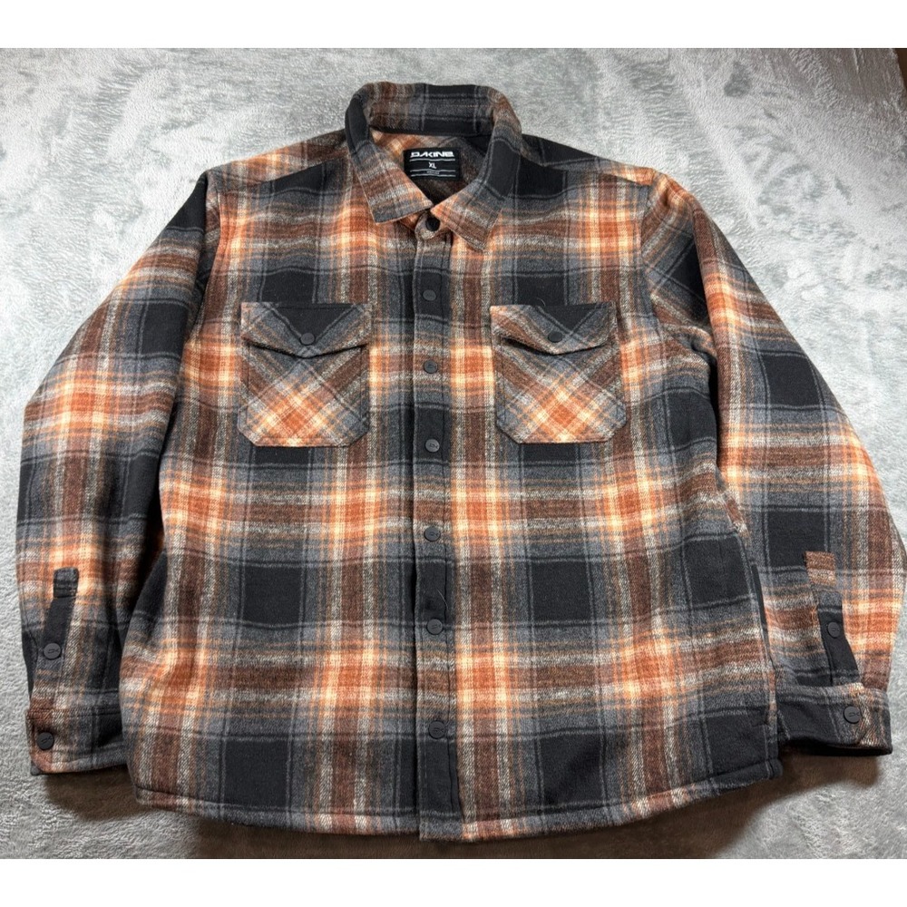 Dakine Plaid Fleece Lined Snap Shirt Jacket Mens XL Brown Black Flannel